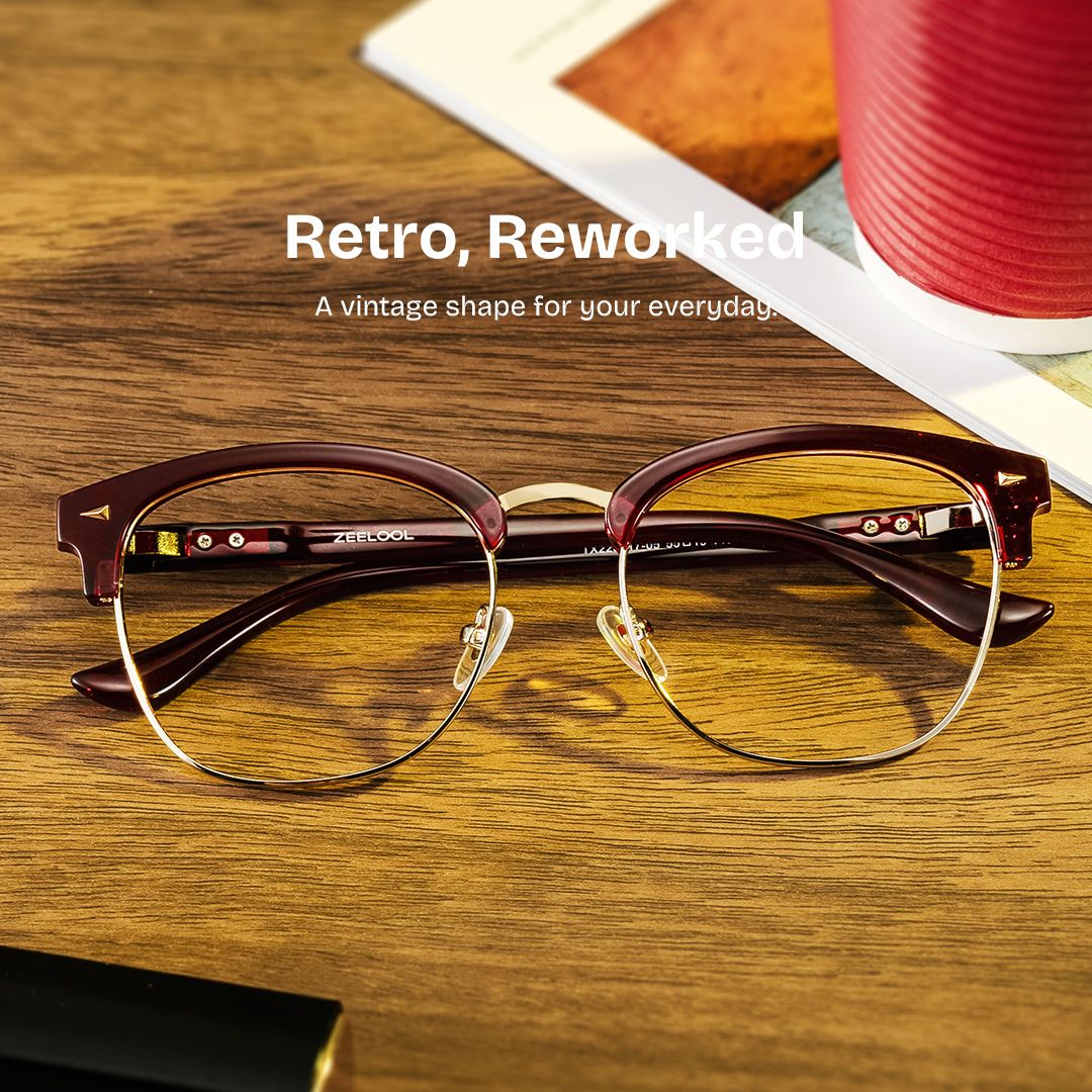 Lasha Red Browline Mixed Frame Glasses for Women | ZEELOOL0
