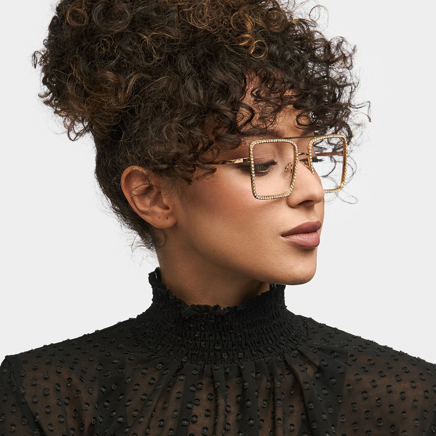 Diva Frame Glasses, Gold Glitter Sparkle Square Eyeglasses1
