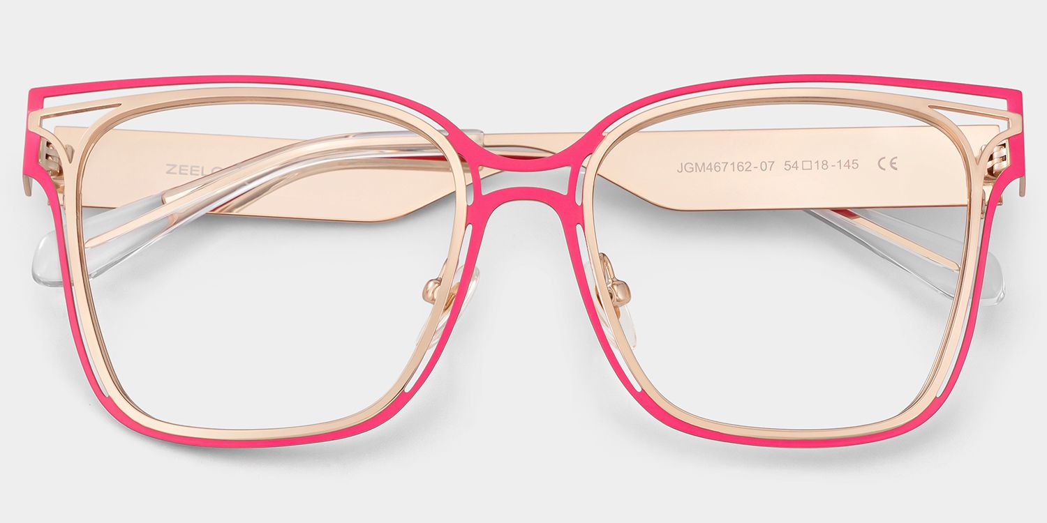 Dacarine Square Pink Gold Metal Glasses Frames On Sale | ZEELOOL2