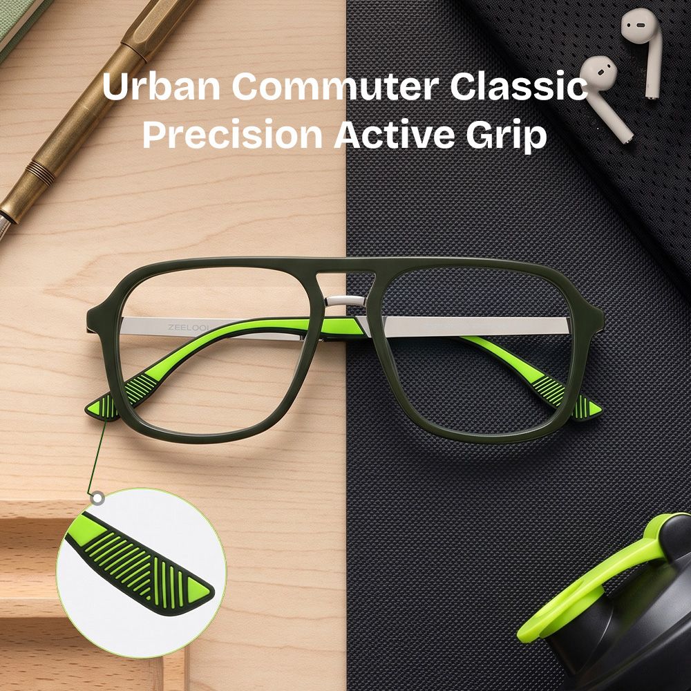 Ryder Green Aviator Mixed Frame Glasses for unisex | ZEELOOL0