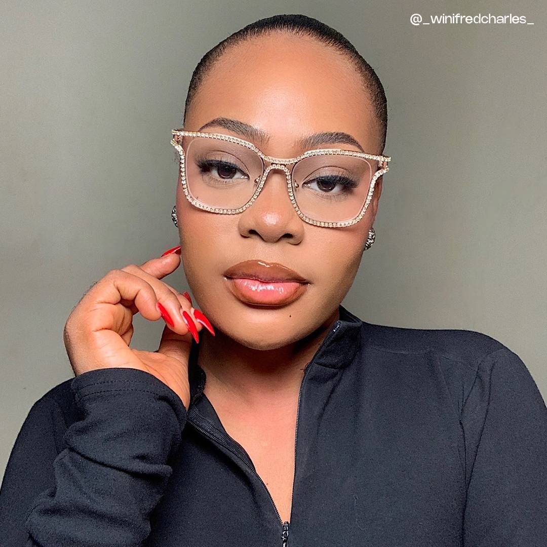 Shine Square Gold White Diamond Glasses Frames for Women7