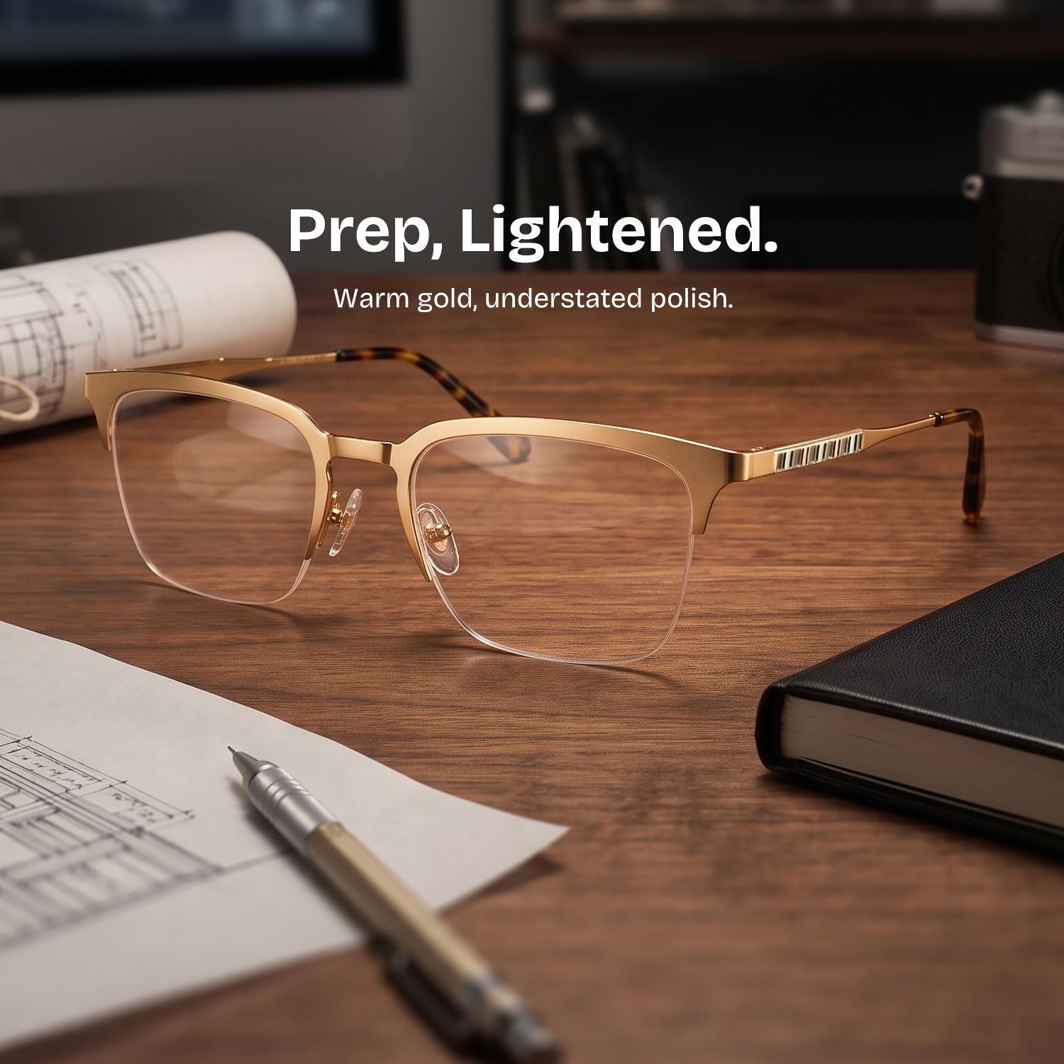 Peyton Gold Browline Frame Glasses for Men | ZEELOOL0