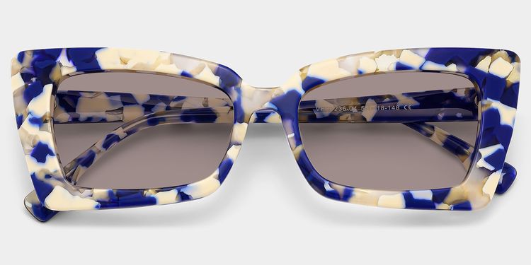 Newell Blue-Floral Rectangle Sunglasses