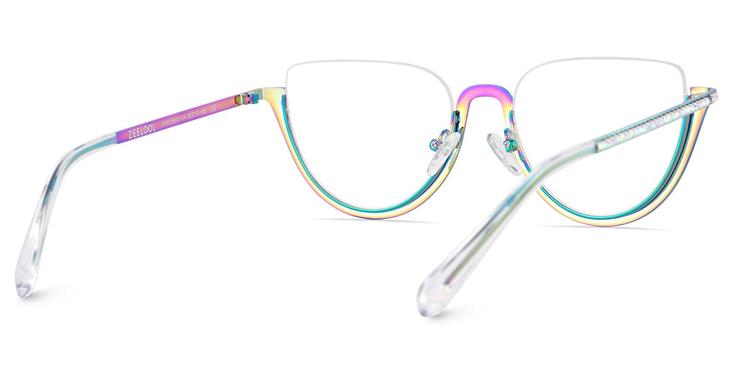 Sparkle Cat Eye Iridescent Half Frame Glasses With Shiny Diamonds6