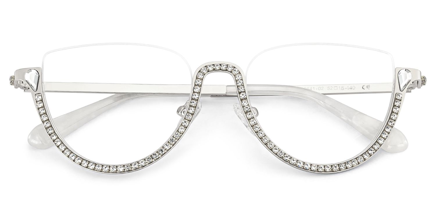 Sparkle Cateye Silver Designer metal Glasses Frame | ZEELOOL3