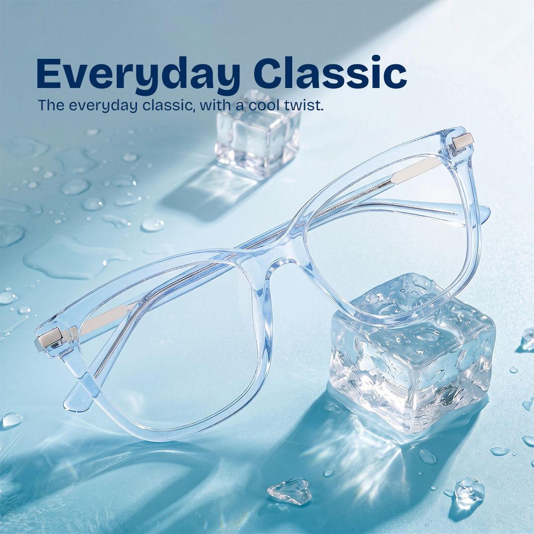Eliot Clear Blue Rectangle Mixed Frame Glasses for Women | ZEELOOL0