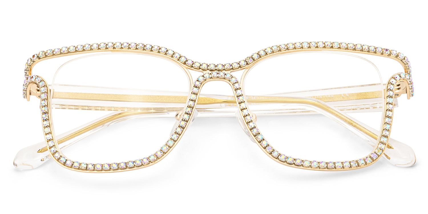 Shine Square Gold Metal Frame Glasses for Women | ZEELOOL2