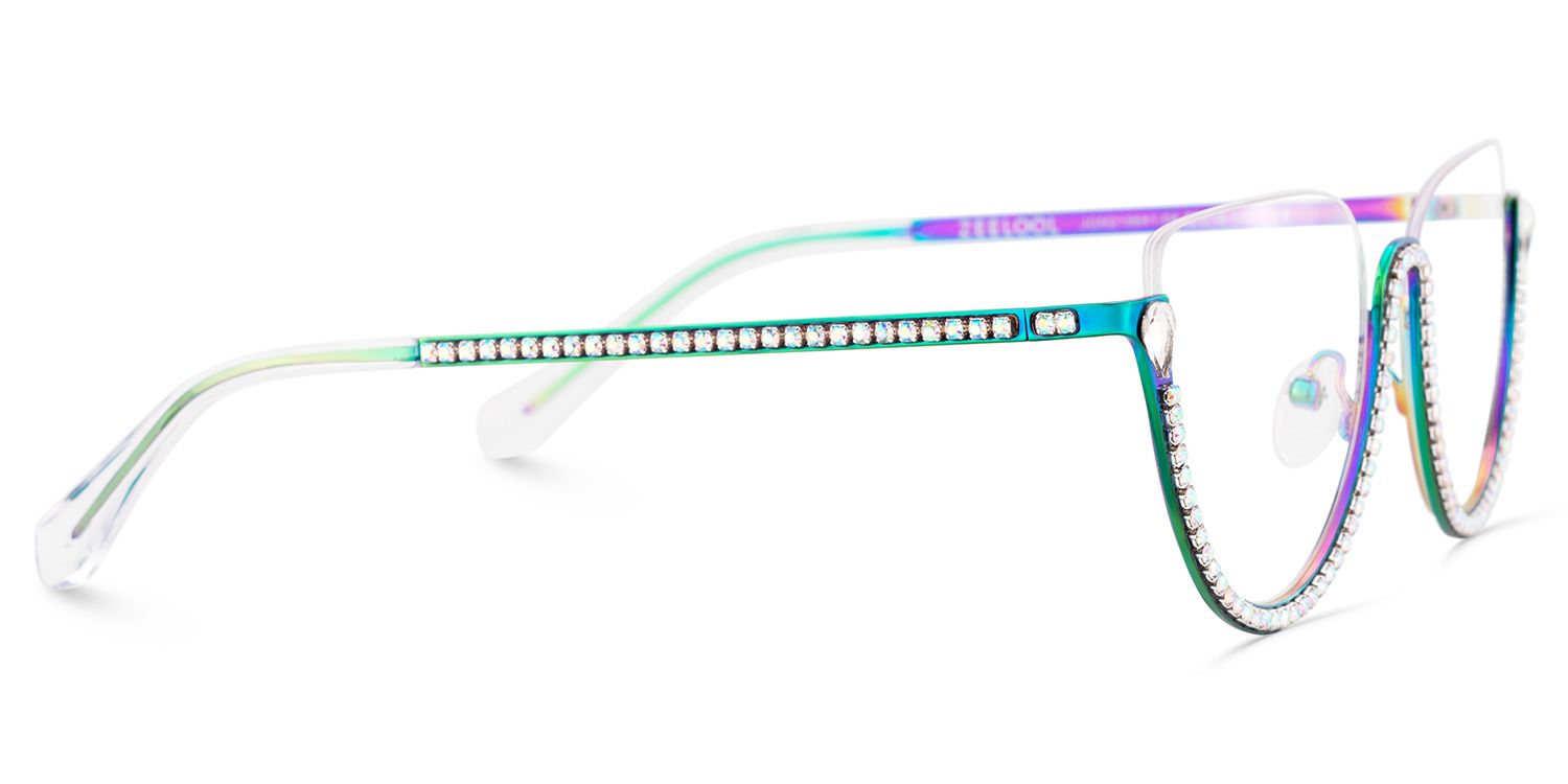 Sparkle Cat Eye Iridescent Half Frame Glasses With Shiny Diamonds5