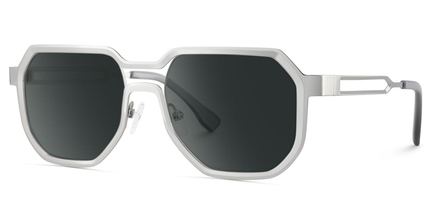 Hype Metal Silver Geometric Frame Sunglasses | ZEELOOL3