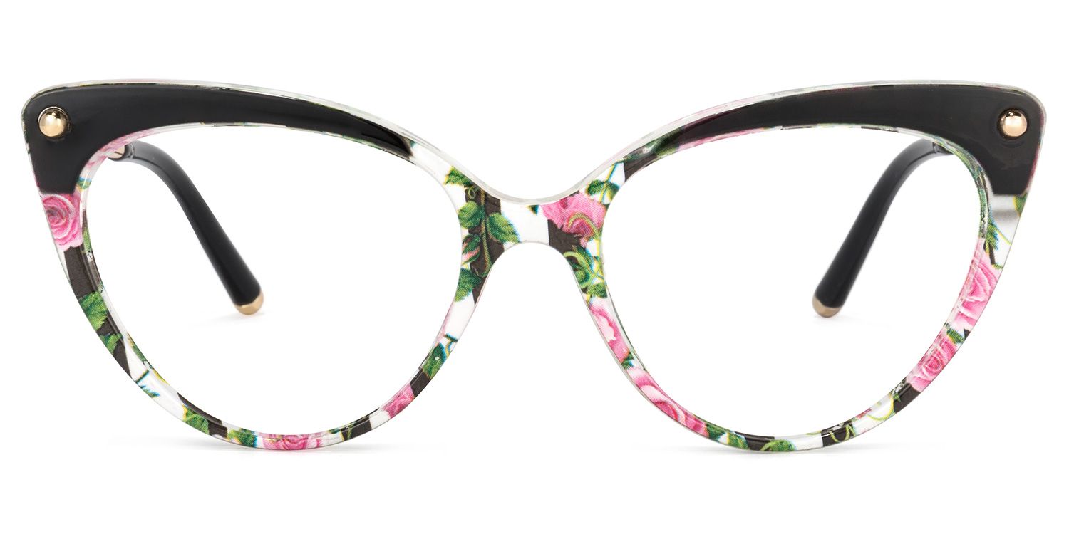 Cat Eye Pink-Floral Glasses | Zeelool Eyeglasses1
