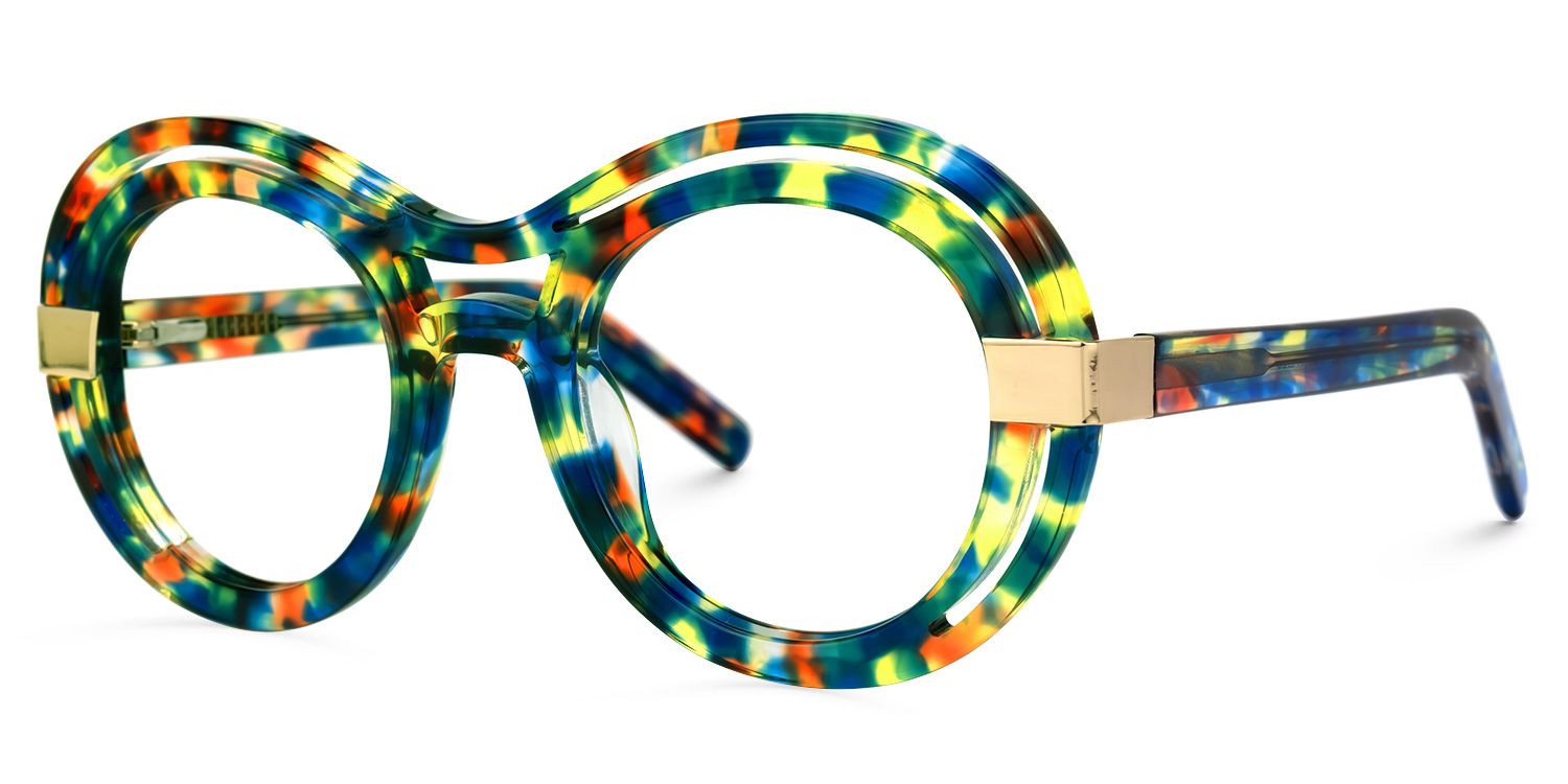 Texidor Round Eyeglasses, Blue Tortoise Frame Glasses1