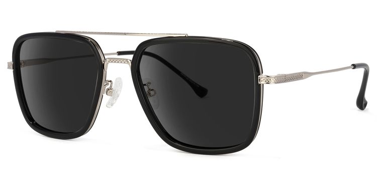 Nayeli Black-Silver Aviator Sunglasses