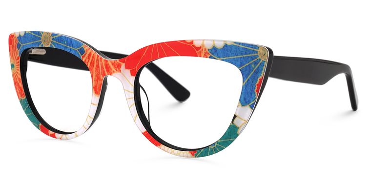Makie Cateye Blue-Floral Glasses